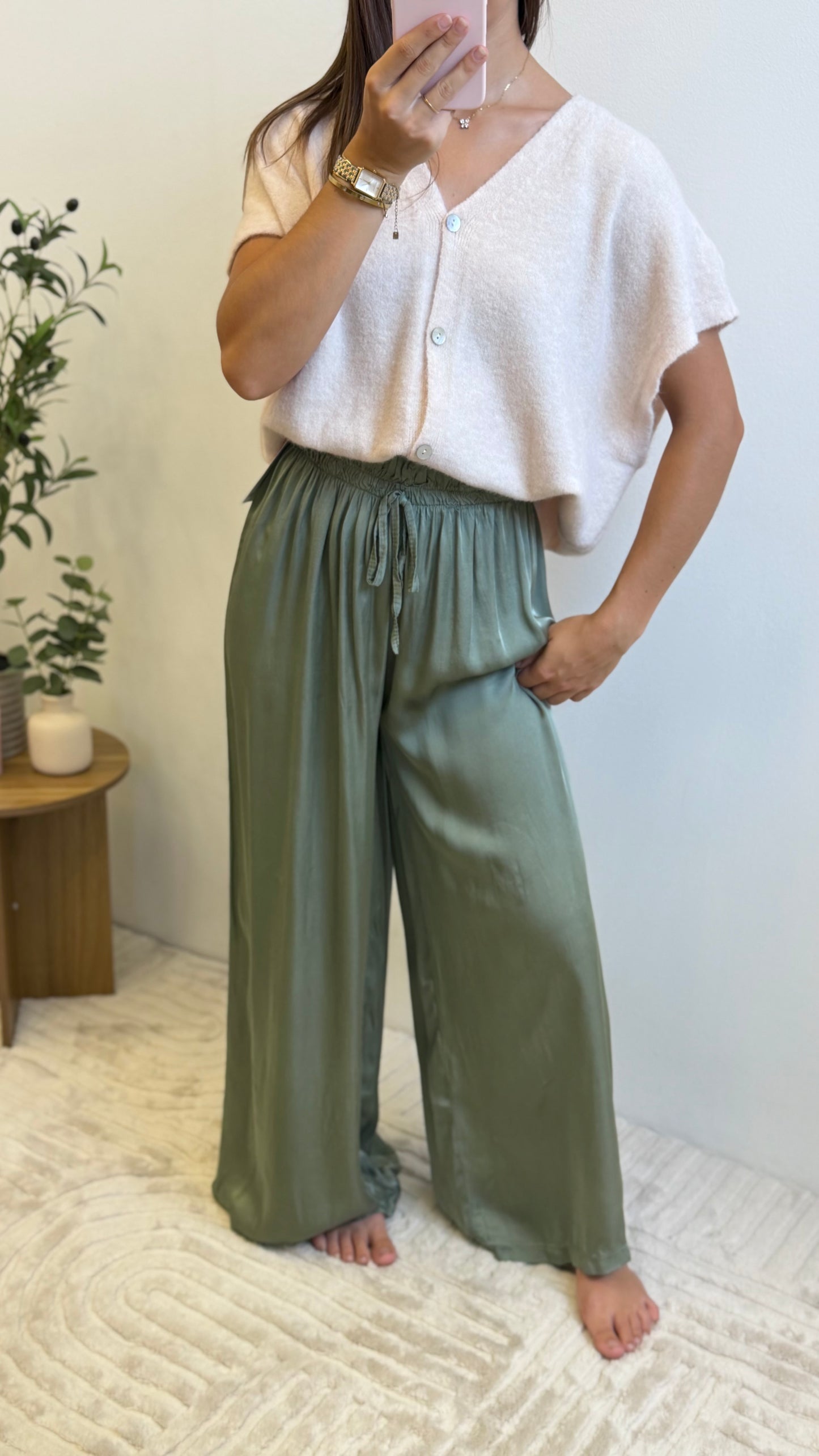 Pantalon en Satin Zélia - Kaki Paula