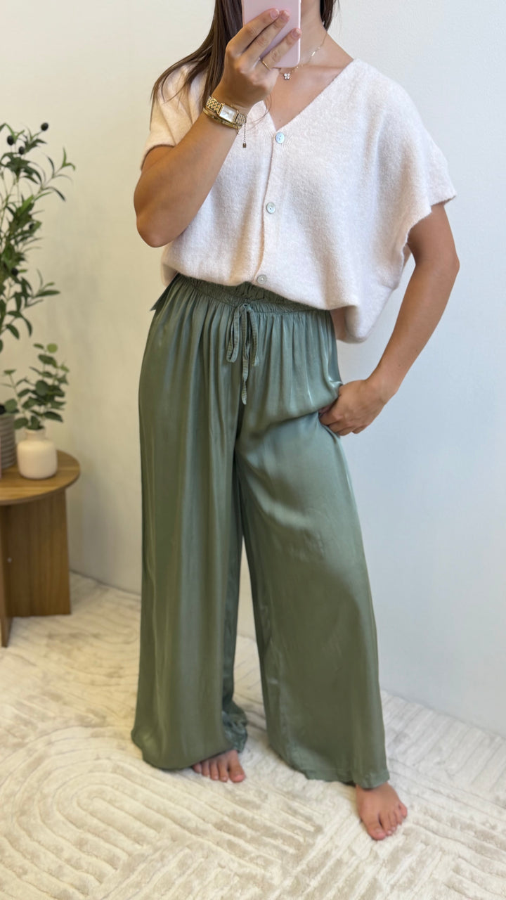 Pantalon en Satin Zélia - Kaki Paula