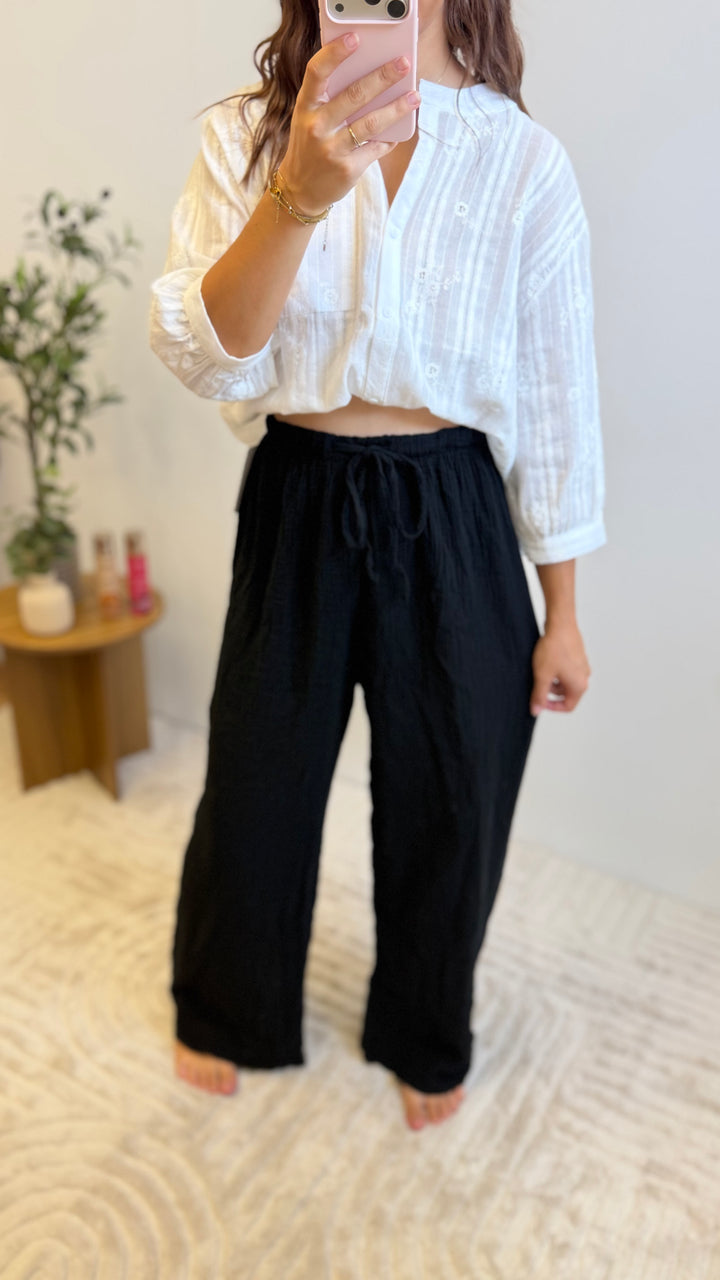Pantalon gaze de coton - Noir Paula