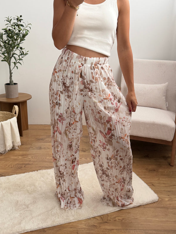 Pantalon Alma - Floral beige Paula