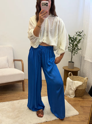 Pantalon en Satin Zélia - Bleu roi Paula