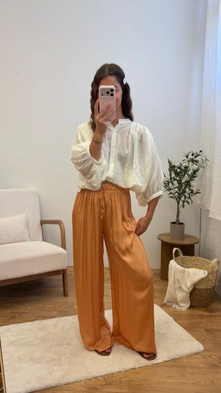 Pantalon en Satin Zélia - Corail Paula