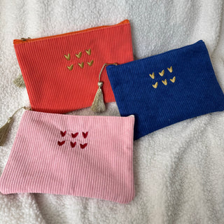 Pochette COEURS velours côtelée