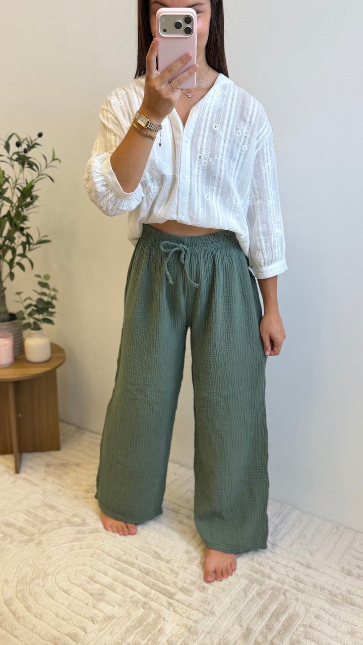 Pantalon gaze de coton - Kaki Paula