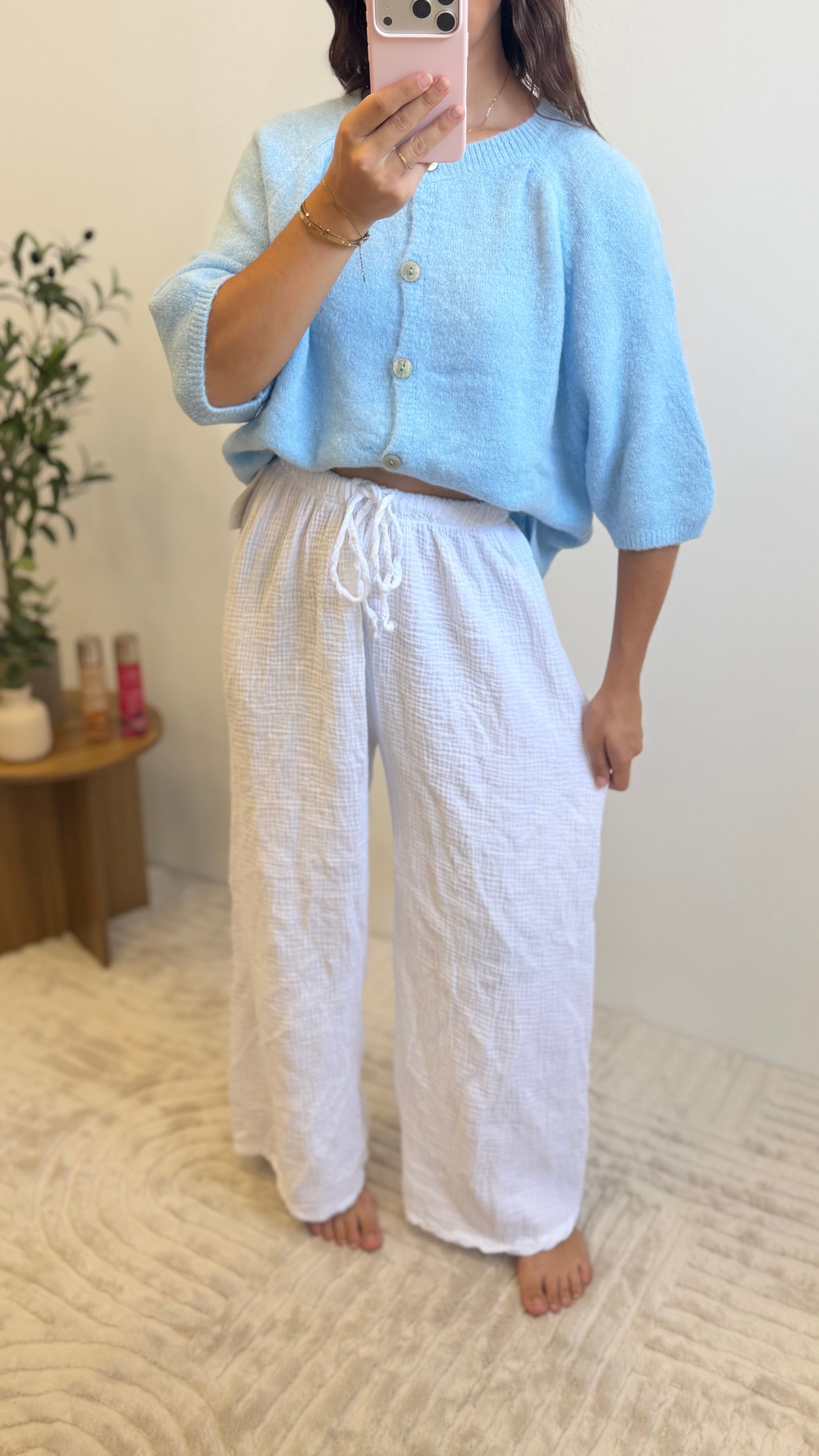Pantalon gaze de coton - Blanc Paula