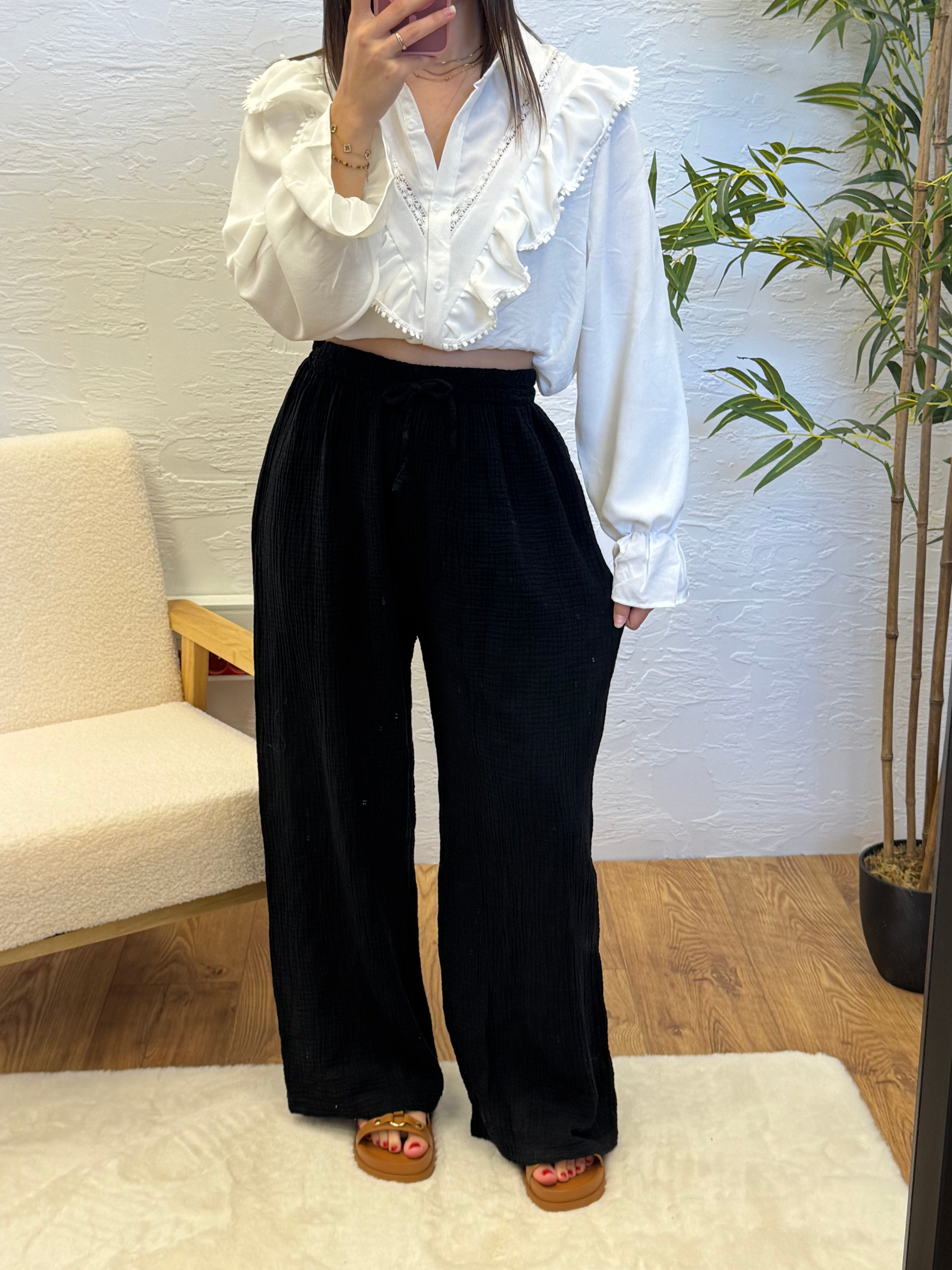Pantalon gaze de coton CLEA Noir
