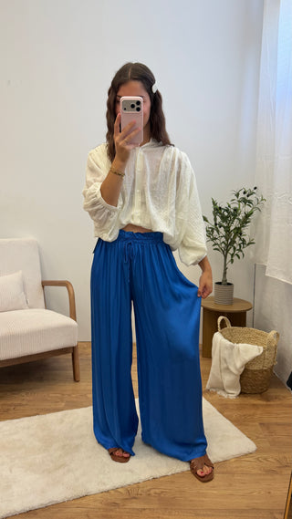 Pantalon en Satin Zélia - Bleu roi Paula