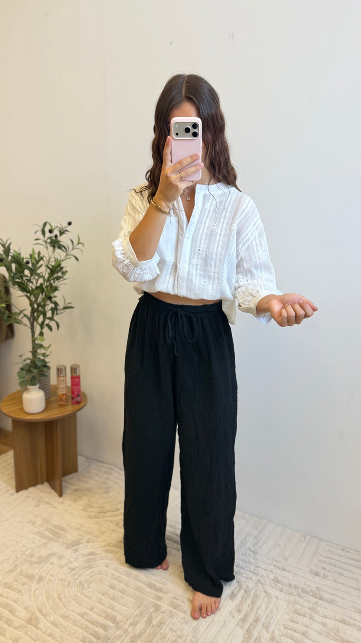 Pantalon gaze de coton - Noir Paula