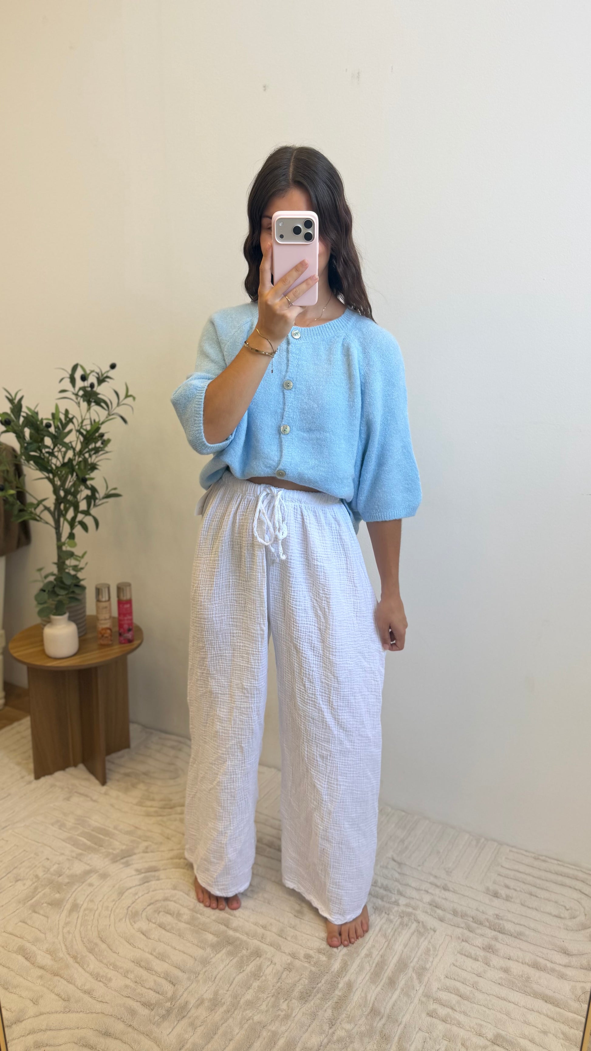 Pantalon gaze de coton - Blanc Paula