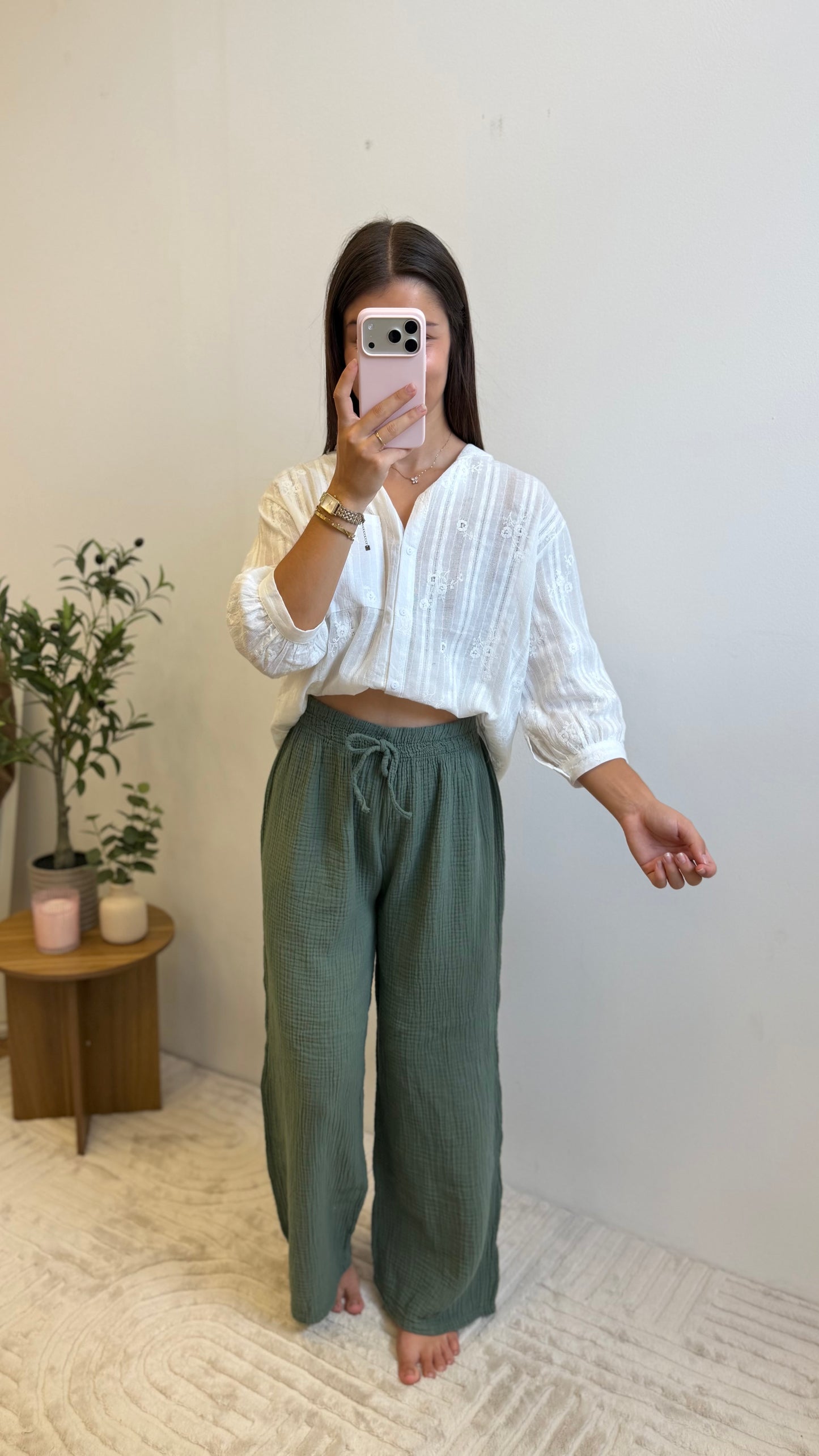 Pantalon gaze de coton - Kaki Paula