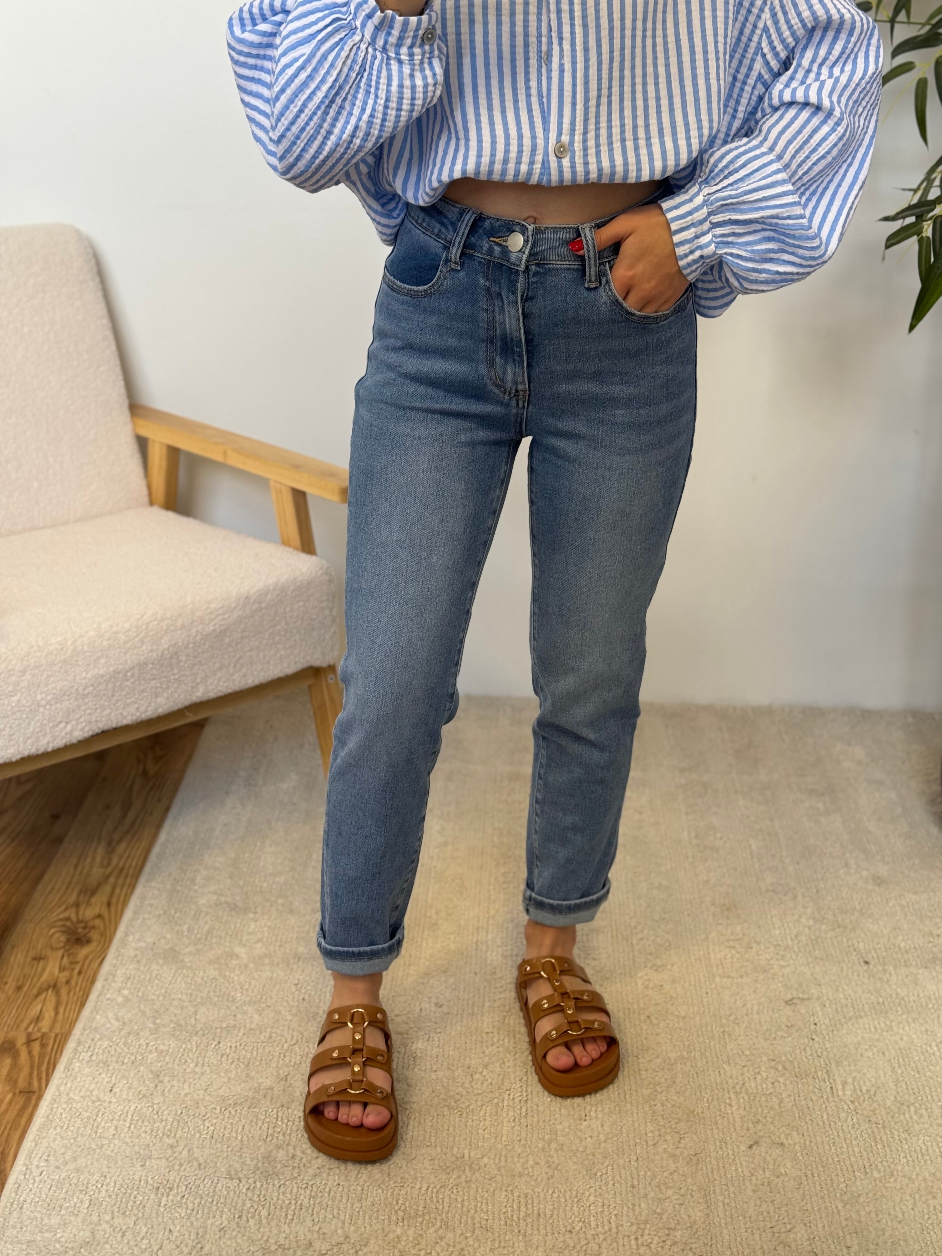 Jean mom THIA Bleu