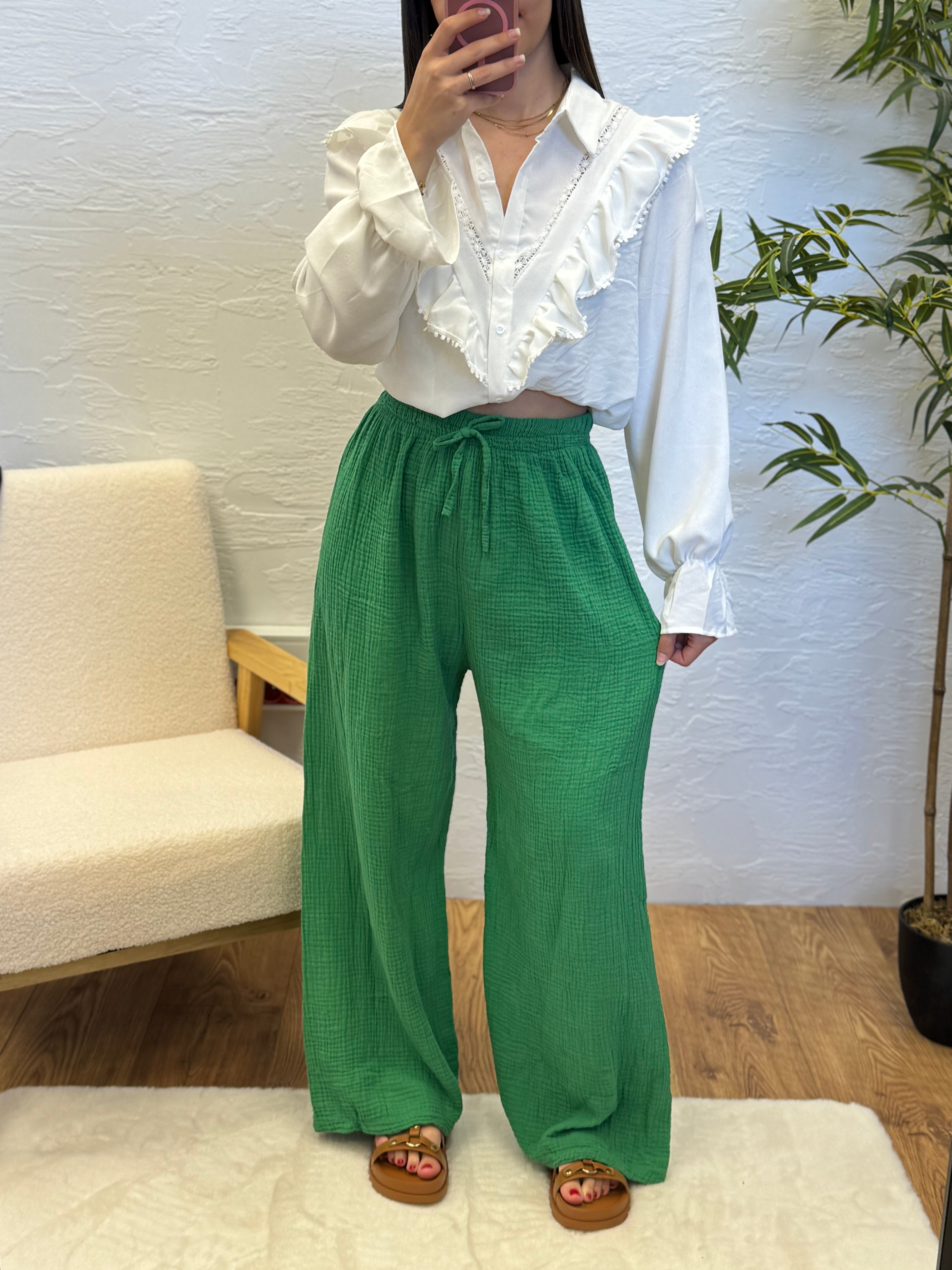 Pantalon gaze de coton CLEA Vert