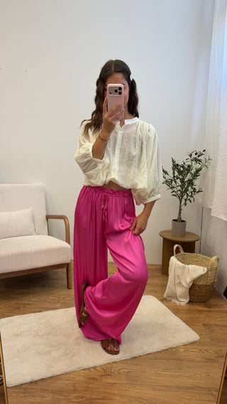 Pantalon en Satin Zélia - Fuchsia Paula